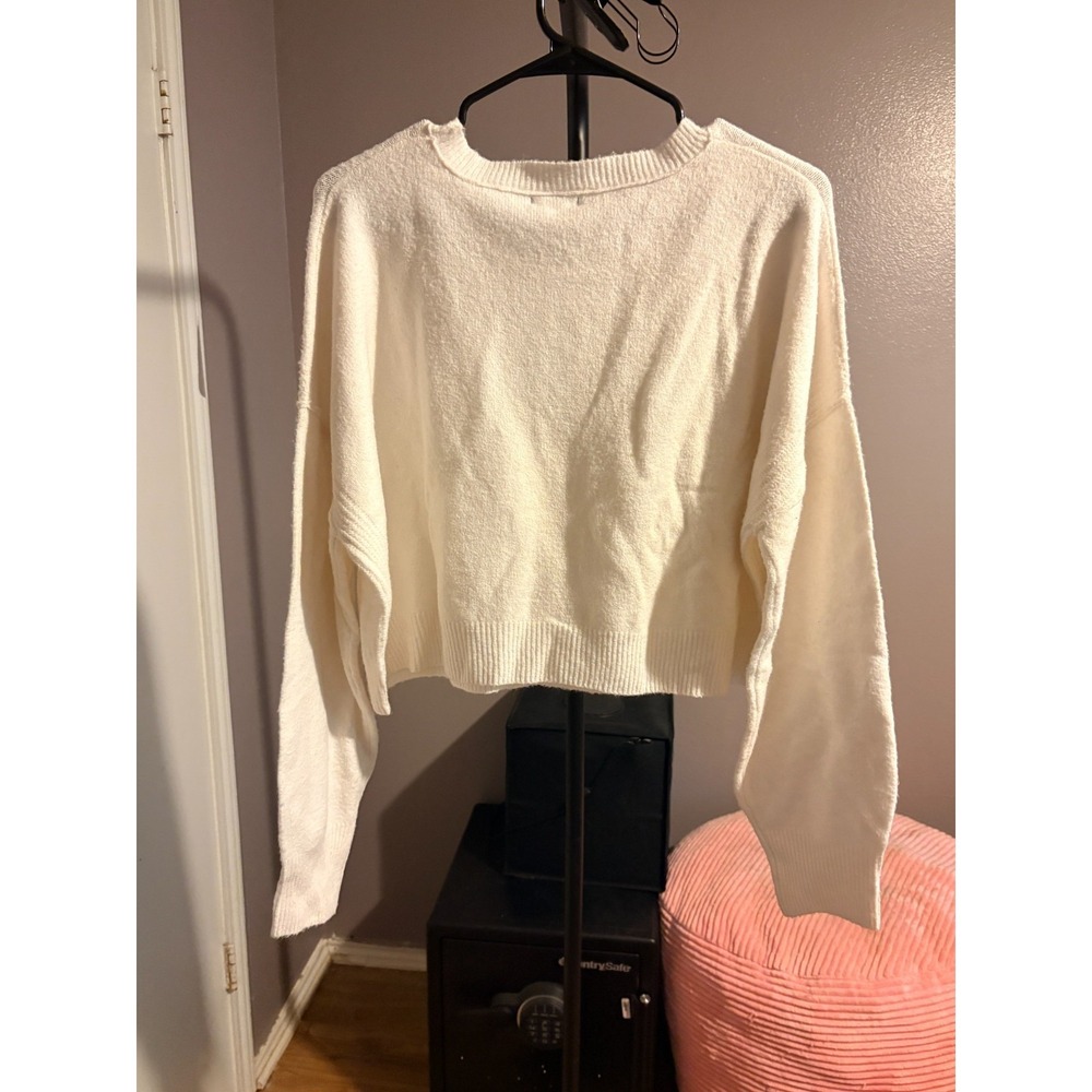 Wild Fable Long Sleeve Cream Pullover Crop Sweater Sz L - Picture 4 of 5